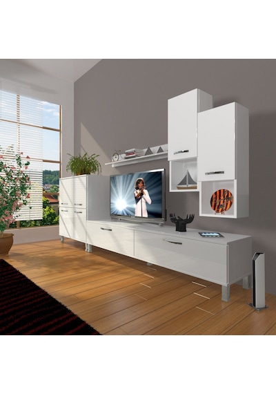 Decoraktiv Eko 6da Mdf Std Krom Ayaklı Tv Ünitesi Tv Sehpası Beyaz