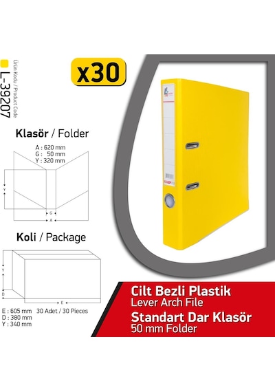 Laçin Klasör Sarı Dar 30 Adet 1 Koli