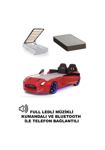 Kırmızı Arabalı Yatak Kapıları Açılan Gtr Full Ledli Kumandalı Ve Müzikli + Baza+ Ortopedik Yatak Kırmızı Arabalı Yatak Kapıları Açılan Gtr Full Ledli Kumandalı Ve Müzikli + Baza+ Ortopedik Yatak