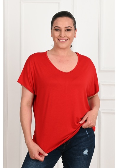 Kadın V Yaka Büyük Beden T-shirt 1486-23 001