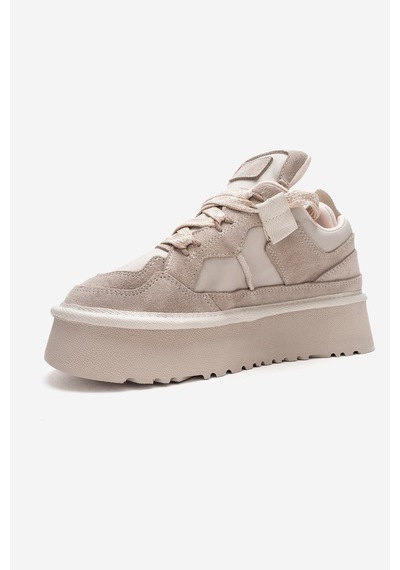 Raven Bej Süet Hakiki Deri Kadın Platform Sneaker Bej