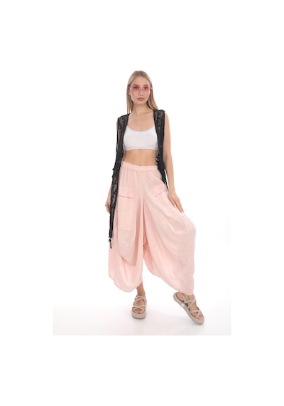 Bohem Stil İtalyan Cepli Keten Şalvar Pantolon Cmn00154 Pudra