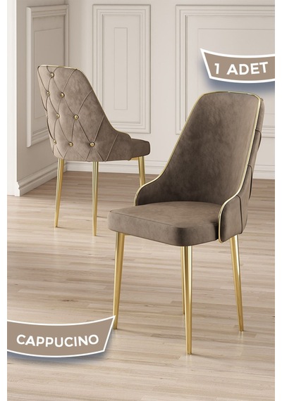 Canisa Krax Serisi, 1.sınıf Babyface Kumaş Mutfak Sandalyesi, Gold Metal Ayak, 1 Adet Cappucino Sandalye Sandalye Cappucino Ayaklar Gold