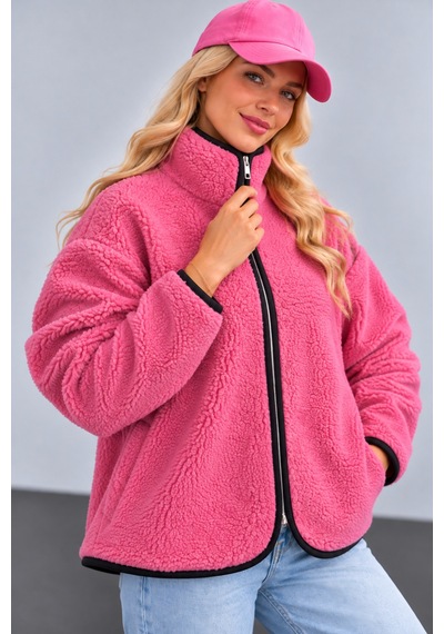 Fiolin Tedy Welsoft Fermuarlı Ceket Pembe