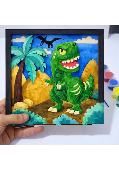 Dinozor Macerası Ahşap Boyama Etkinlik Seti Eğitici Çocuk Aktivite Fırça Akrilik Boya Kreş Okul