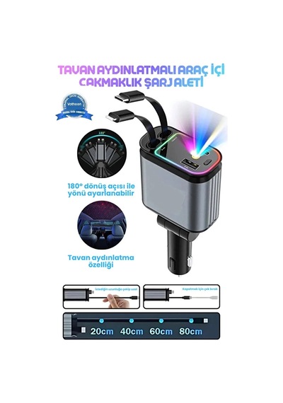 Led Işık Tavan Aydınlatmalı 66w 4 1 Çift Kablolu Hızlı Şarj 3.4a Araç İçi Çakmaklık Şarj Aleti Belirtilmemiş
