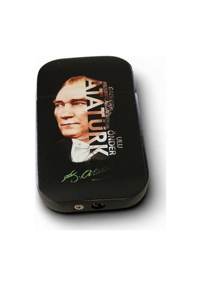 "ulu Önder Atatürk" Yazılı Portre Baskılı Mat Siyah Metal Çakmak - Özel Tasarım Çok Renk