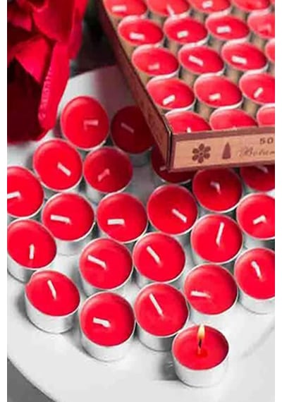 Nerox Kırmızı Yuvarlak 25'li Paket Süzen Tealight Mum 1410 Çok Renkli