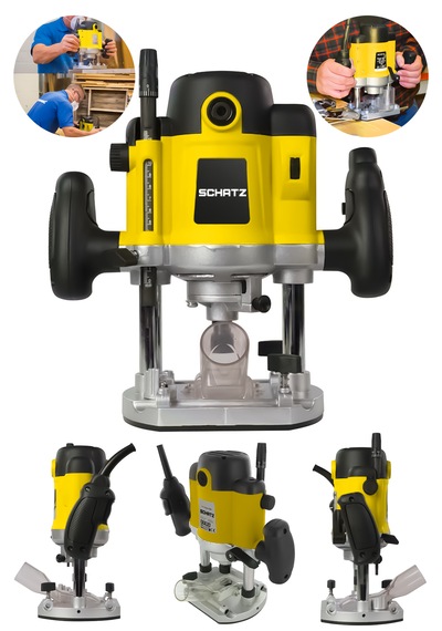 Schatz 1400 Watt Profesyonel Elektrikli Devir Ayarlı Çift Kollu Formika Freze Traşlama Makinesi 8mm Pens Sarı