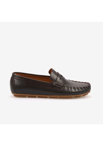 Kemal Tanca Erkek Hakiki Deri Bağcıksız Kauçuk Tabanlı Loafer A9408 Kahverengi