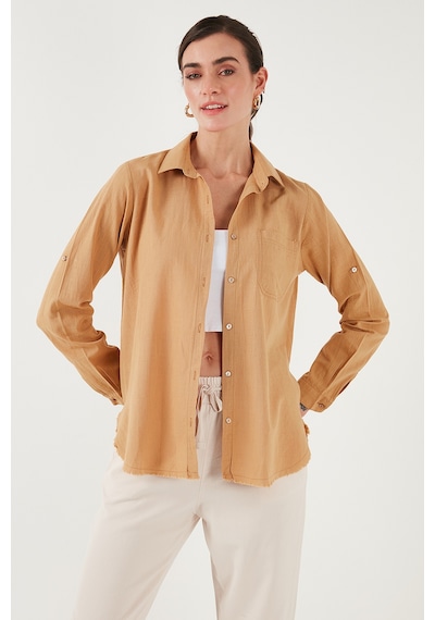Lela Pamuklu Regular Fit Cepli Bayan Gömlek Cf25S16992 Camel