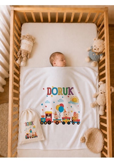 İsim Baskılı Erkek Bebek Battaniyesi %100 Pamuk Çift Kat Penye 80x80 Cm Ham Bez Kıyafet Kesesi Yenidoğan Hediyesi 2050bkyx