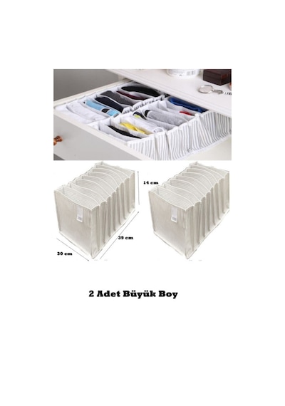 2 Adet - 8 Gözlü Çekmece Içi Akordiyon Organizer - Xlarge 30 X 39 X 14 Kumaş Gri Diğer