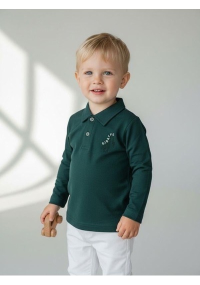 Zekids Erkek Bebek Zürafa Baskılı Uzun Kollu T-shirt-16938 Yeşil