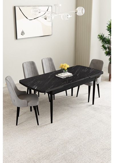 Clara Siyah Mermer Desen 80x132 Açılabilir Mdf Masa Yemek Odası Takımı,mutfak Takımı 4 Adet Sandalye Gri Clara Siyah Mermer Desen 80x132 Açılabilir Mdf Masa Yemek Odası Takımı,mutfak Takımı 4 Adet Sandalye Gri