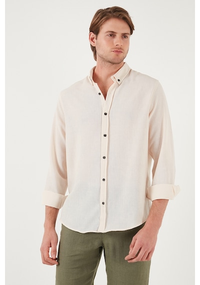 Buratti Regular Fit Uzun Kollu Düğmeli Yaka Erkek Gömlek Cf25S116777 Krem