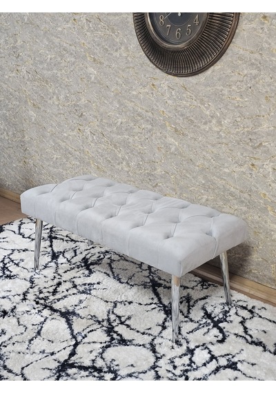 Zafir Krom Kaplama Sivriltme Ayaklı 90 Cm Puf Bench - Puf - Bench - Kasalı Oturak - Oturak - Yatak Ucu Puf Gri