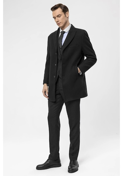 Süvari Slim Fit Yünlü Sivri Yaka Antrasit Erkek Kaban Antrasit