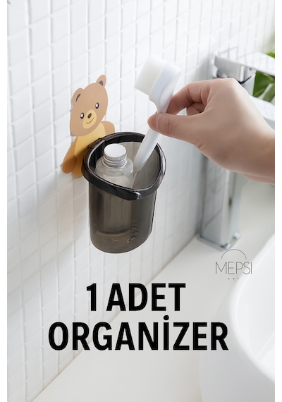 Ayı Figürlü Duvara Asılan Plastik Organizer Banyo Ve Mutfak İçin Delikli Askılı Düzenleyici Açık Kahverengi