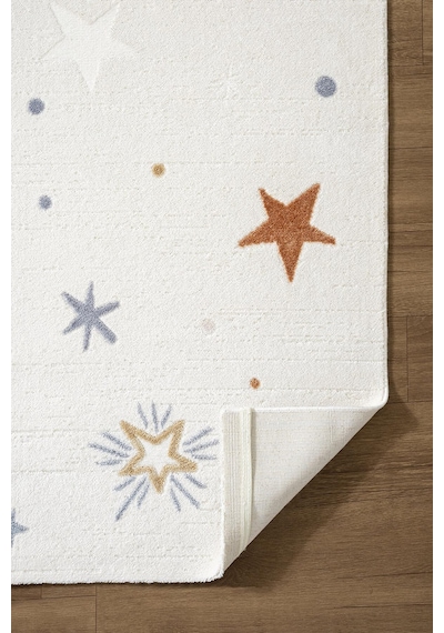 Cotto Kids Ck001r Krem Halı Renkli Yıldız Desen Kaymaz Taban Yumuşak Yıkanabilir Çocuk Odası Halısı