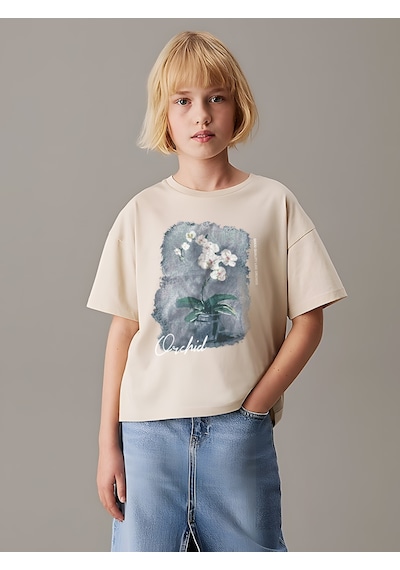 Uyguntarz Çocuk Orchid Baskılı Pamuklu Tshirt Bej