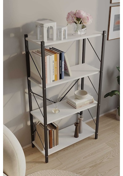 Dört Katli Çok Amaçli Rafli Kitaplik Syah Profil Beyaz Sunta 60x24x115 Cm Mtl017 Siyah-beyaz Dört Katli Çok Amaçli Rafli Kitaplik Syah Profil Beyaz Sunta 60x24x115 Cm Mtl017 Siyah-beyaz