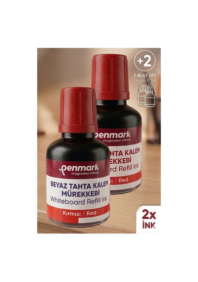 Kırmızı Yazı Tahta Kalemi Mürekkebi 30 Ml 2'li Set, Kolay Silinebilir, Penmark Kırmızı