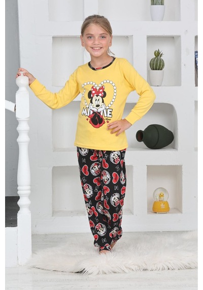 Miniğimin Cicileri Mnn Ms Kalpli Kız Çocuk Pijama Takımı - Sarı Sarı