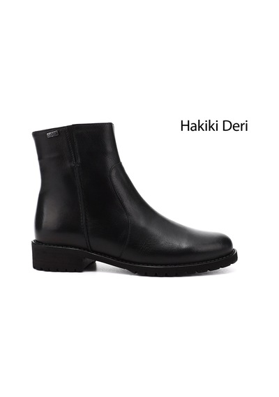 Gönderi(R) Gönderi R Siyah Fermuarlı Kauçuk Taban Hakiki Deri Bot Siyah