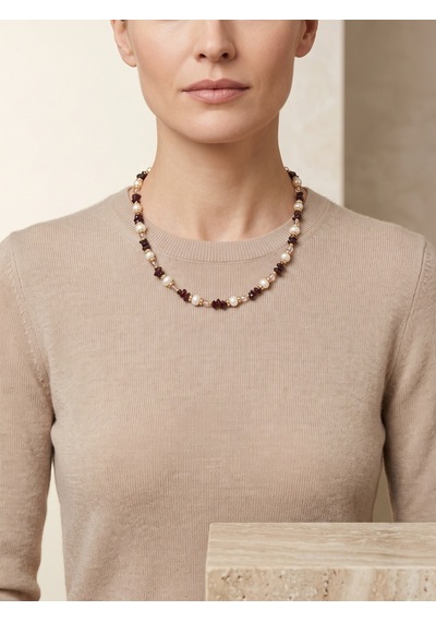 Garnet Taşlı Kırık Taş Kolye Beyaz
