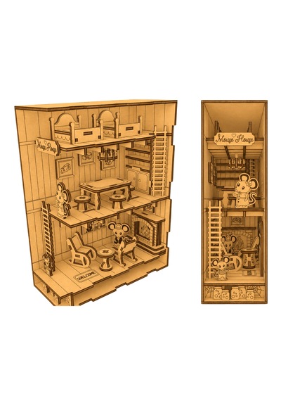 Mouse House Diorama Book Nook Ahşap Maket Seti Dıy Miniatür Fare Evi Peri Led'li Kitaplık Dekoru