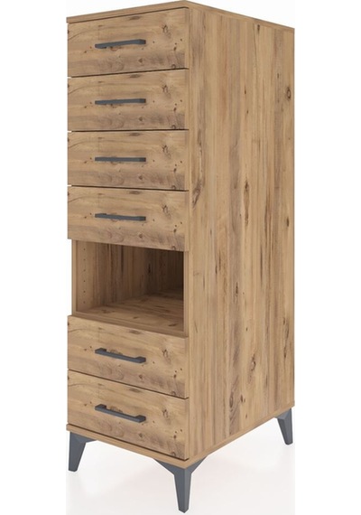 Kronos Dolap Tek Raflı 6 Çekmeceli 44x59x134 Çam-çam Atlas Çam