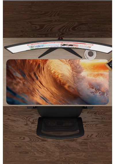 Dalgalar Kaymaz Dikişli Kauçuk Oyuncu Mousepad V1 - 90x40 Xxl Gaming Mouse Pad Fare Altlığı