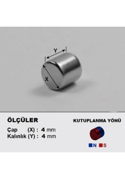 50 Adet Çap 4Mm X Kalınlık 4Mm Yuvarlak Güçlü Neodyum Mıknatıs N11.24512