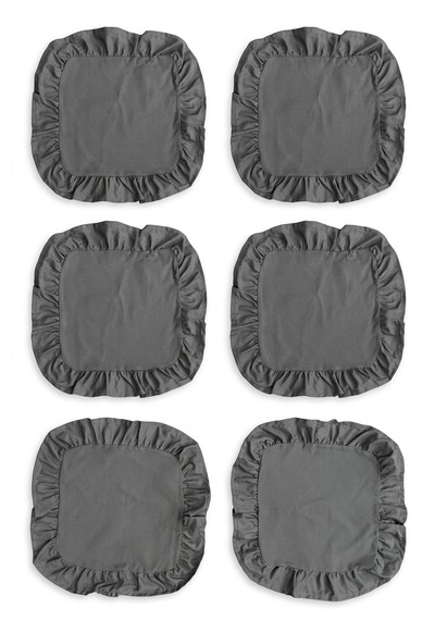 Pamuklu Fırfırlı Kare Supla 6'lı Set Amerikan Servis 33 Cm Supla Gri