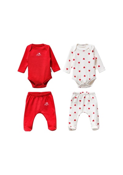 Altıntaş Baby Kırmızı Kalpler Kız Bebek Body Ve Altı Kırmızı Kırmızı