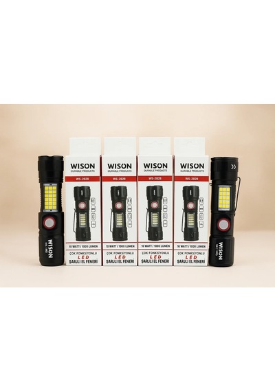 Ws-2828 Ultra Usb Şarjlı Polis El Feneri, Bekçi, Asker El Feneri Kırmızı Mavi Çakarlı 1000 Lümen Bx40