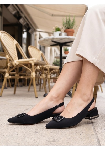 Nesilshoes Nesil Shoes Ceylan 801 Siyah Saten Tokalı Kadın Sandalet