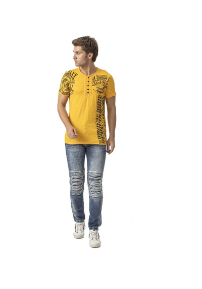Erkek Slim Fit Mavi Yırtık Detaylı Jean Pantolon Cd898