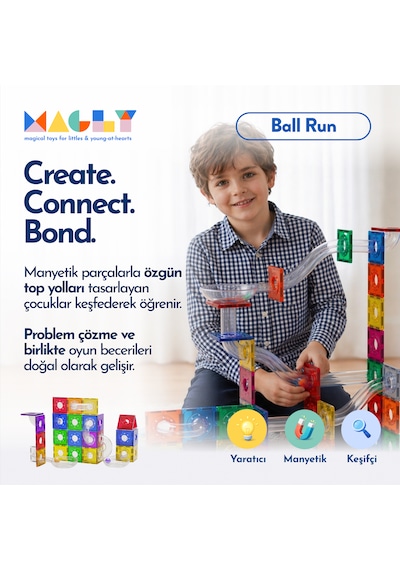 Magly Ball Run Parkur Oyunu Çocuklar İçin Renkli 3 Boyutlu 101 Parça Yapı Seti - Manyetikler Ve Yollar