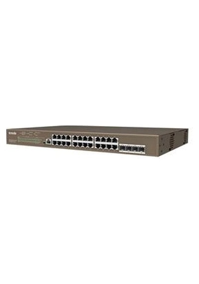 Tenda Teg5328p-24-410w 24 Port Poe+ 10-100-1000 Switch 4 Port Sfp L3 Çelik Kasa Rack Mount