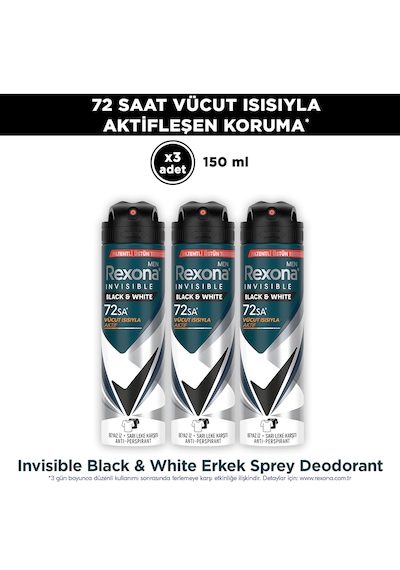 Rexona Men Invisible Black & White Erkek Sprey Deodorant 3x150 ML