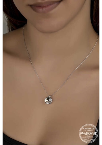 Gumush  Swarovski Crystal Taşlı Tektaş Gümüş Kadın Kolye