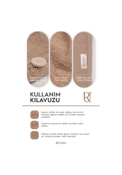 %100 Pamuk Saç Kurutma Bonesi/havlusu Lastikli Ve Düğmeli Brown Kahverengi