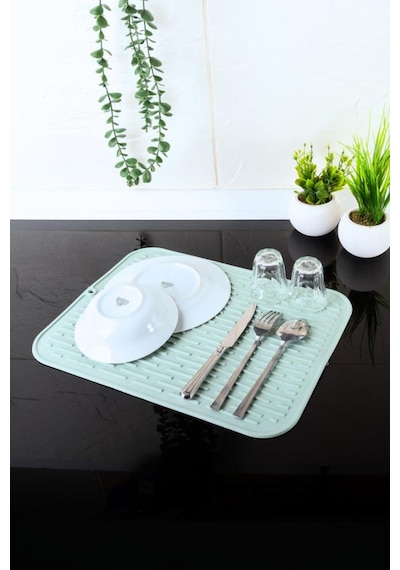 Silikon Kaydırmaz Bulaşık Matı Büyük Boy Çok Amaçlı Kaydırmaz Kurutmalık, Buzluk Halısı 40x30 Cm Yeşil
