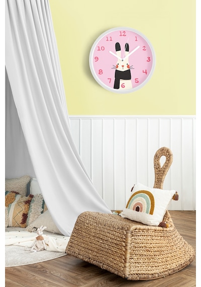 Sevimli Tavşan Çocuk Odası Duvar Saati - 42cm - Önü Camlı Beyaz Kasa - Sessiz Mekanizma-jh1068 Beyaz
