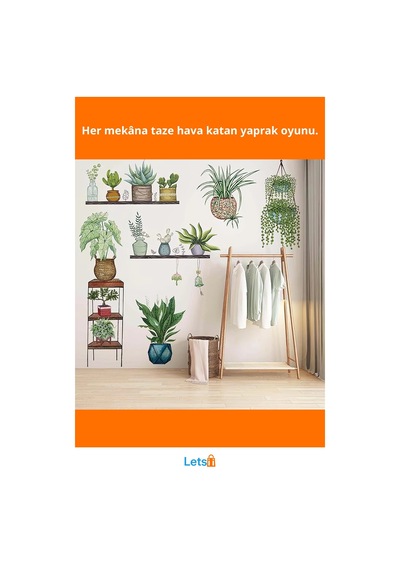 Tropikal Bitkiler Duvar Stickerı 90x35 Cm Pvc 9 Adet Çok Renkli