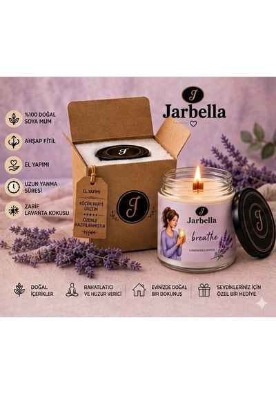 Jarbella, %100 Doğal Soya Mum, 220g,r El Yapımı, Ahşap Fitil, Lavanta Kokulu, Ev Ve Hediye İçin İdeal 001 - Beyaz