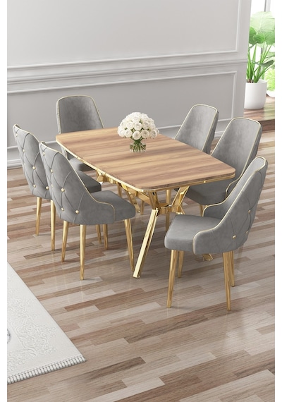 Canisa Asel Serisi 90x160 Lak Panel Hazar Gold Kaplama Ayaklı Masa Takımı Ve 6 Gri Sandalye Hazar Masa Gri Sandalye Ayaklar Gold Canisa Asel Serisi 90x160 Lak Panel Hazar Gold Kaplama Ayaklı Masa Takımı Ve 6 Gri Sandalye Hazar Masa Gri Sandalye Ayaklar Gold