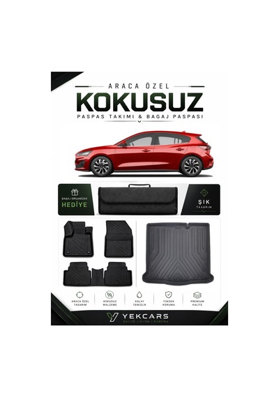 Ford Focus Hatchback 2023 Model Aracınıza Özel 4d Karbonlu Kauçuk Paspas Takımı Ve Bagaj Havuzu